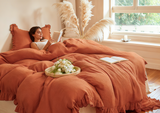 SIMPLEOPULENCE Muslin Cotton Duvet Cover Set  Ruffle