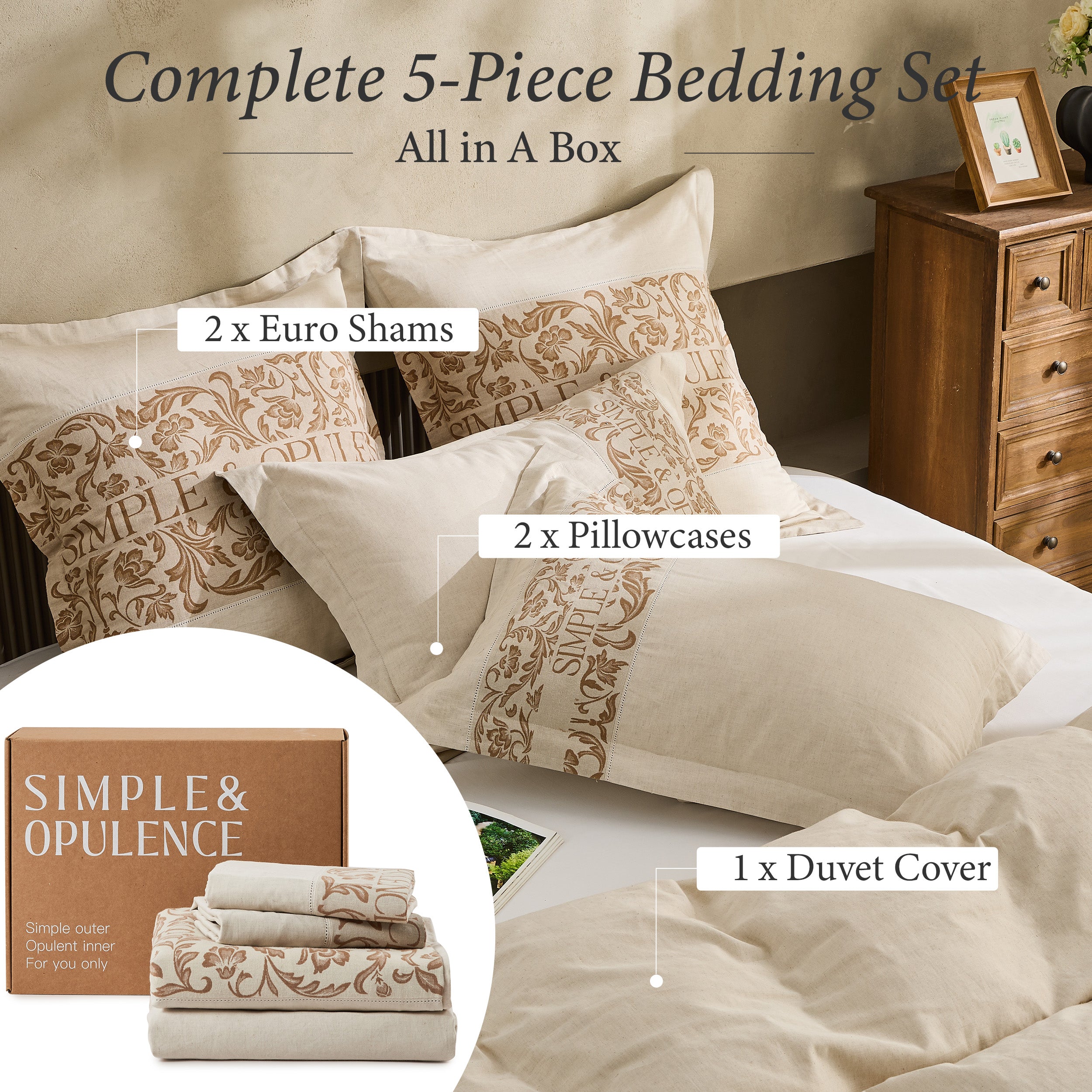 Juego de funda nórdica 30 % lino + 70 % algodón - Bordado de logotipo