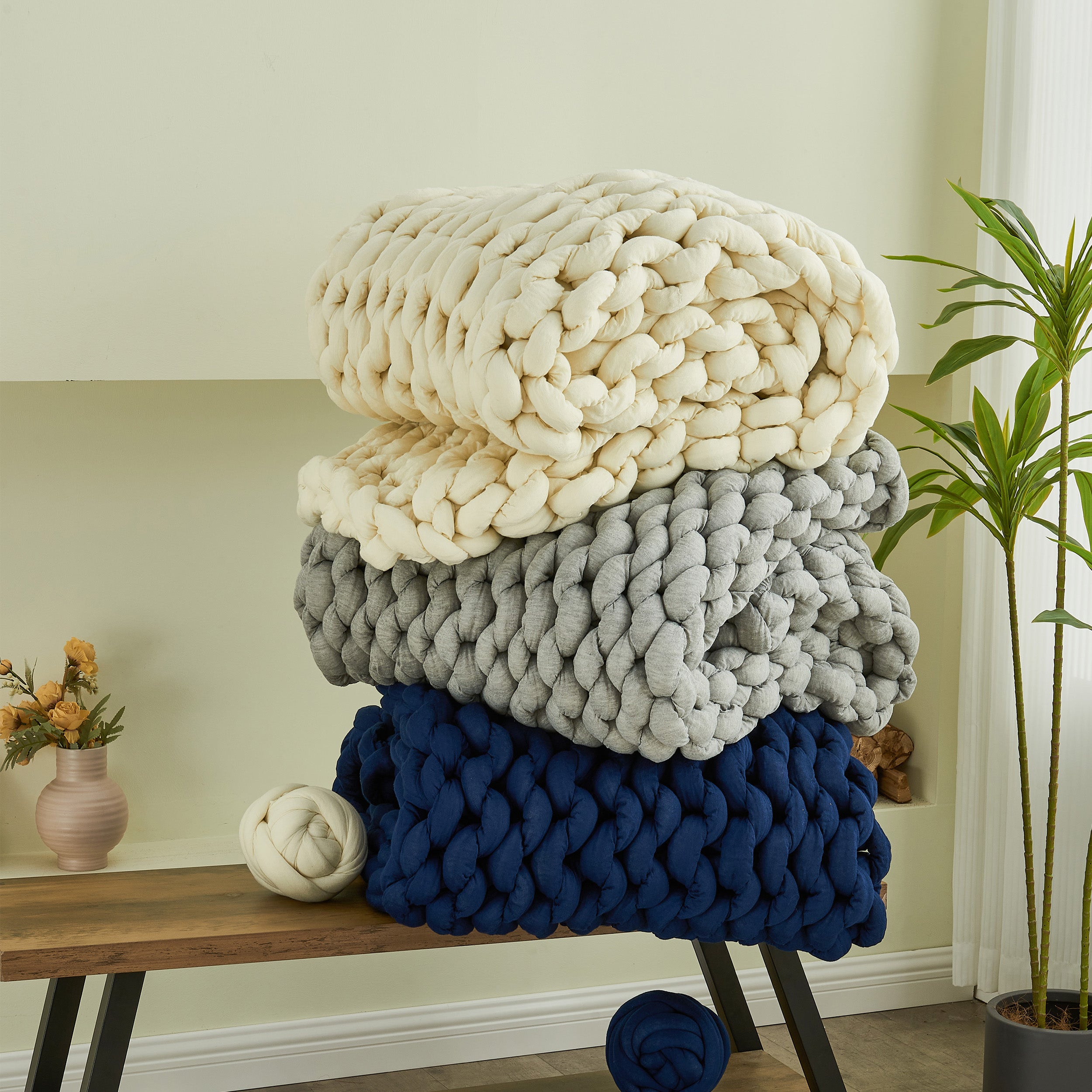 Manta ponderada de punto grueso