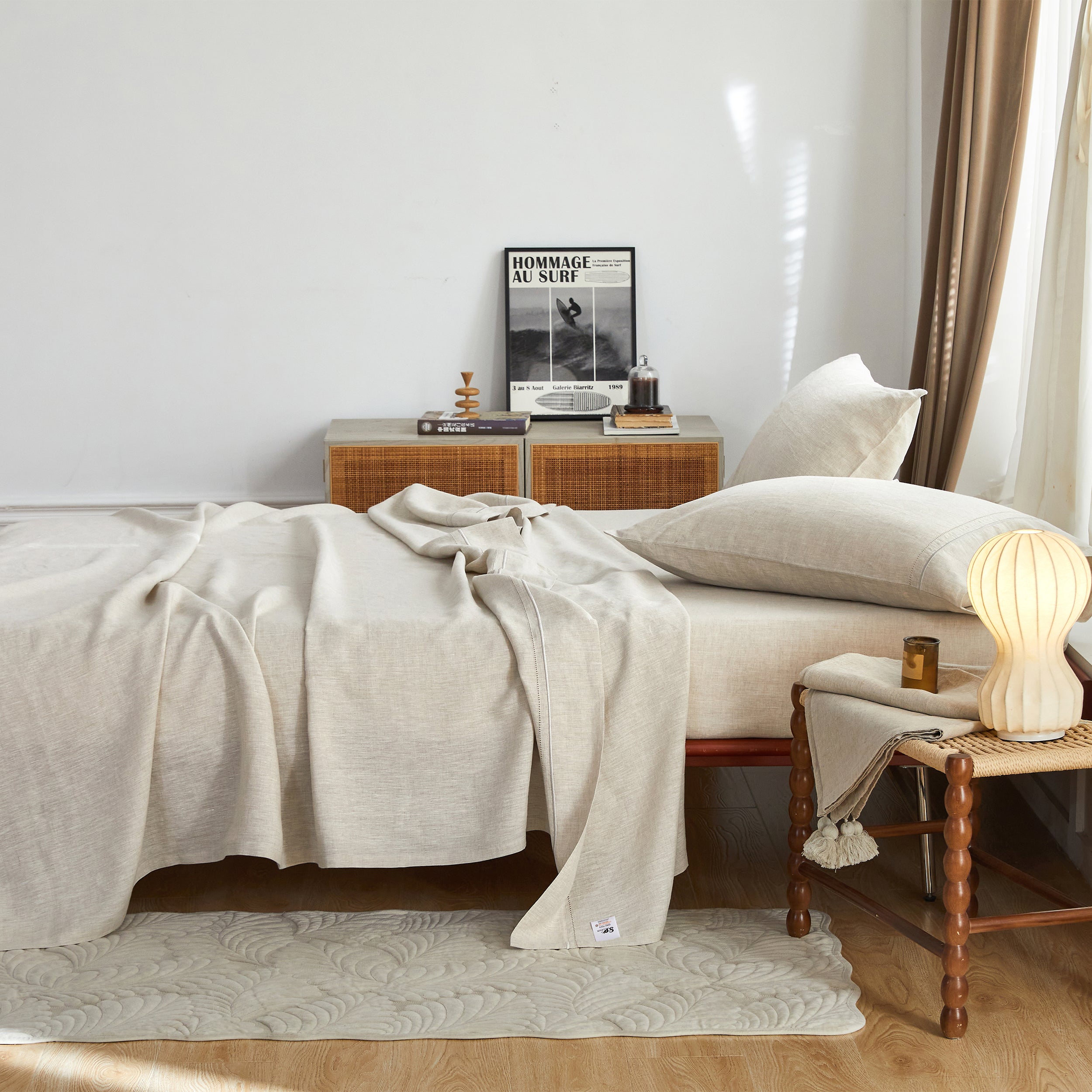 Juego de sábanas de lino - Bordado de encaje con vainica