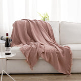 Cotton Muslin Throw Blanket - Gauze Knit Woven Tassels--dusty  rose #color_Dusty Rose