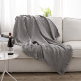 Cotton Muslin Throw Blanket - Gauze Knit Woven Tassels--grey #color_Grey