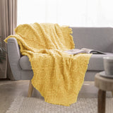 Cotton Throw Blanket - Checkered Knit Woven Tassels-yellow #color_Yellow