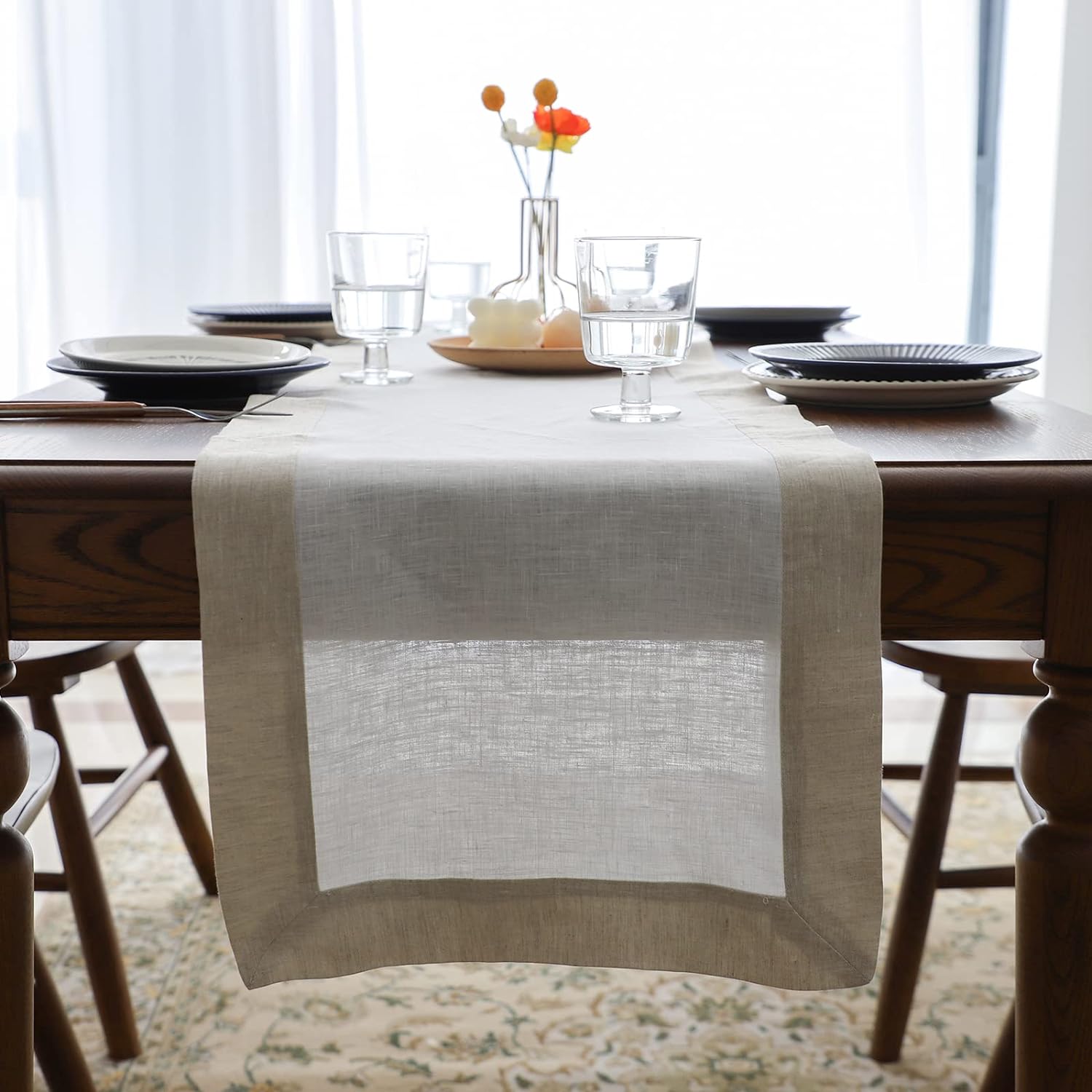 Linen Table Runner - Colored Border