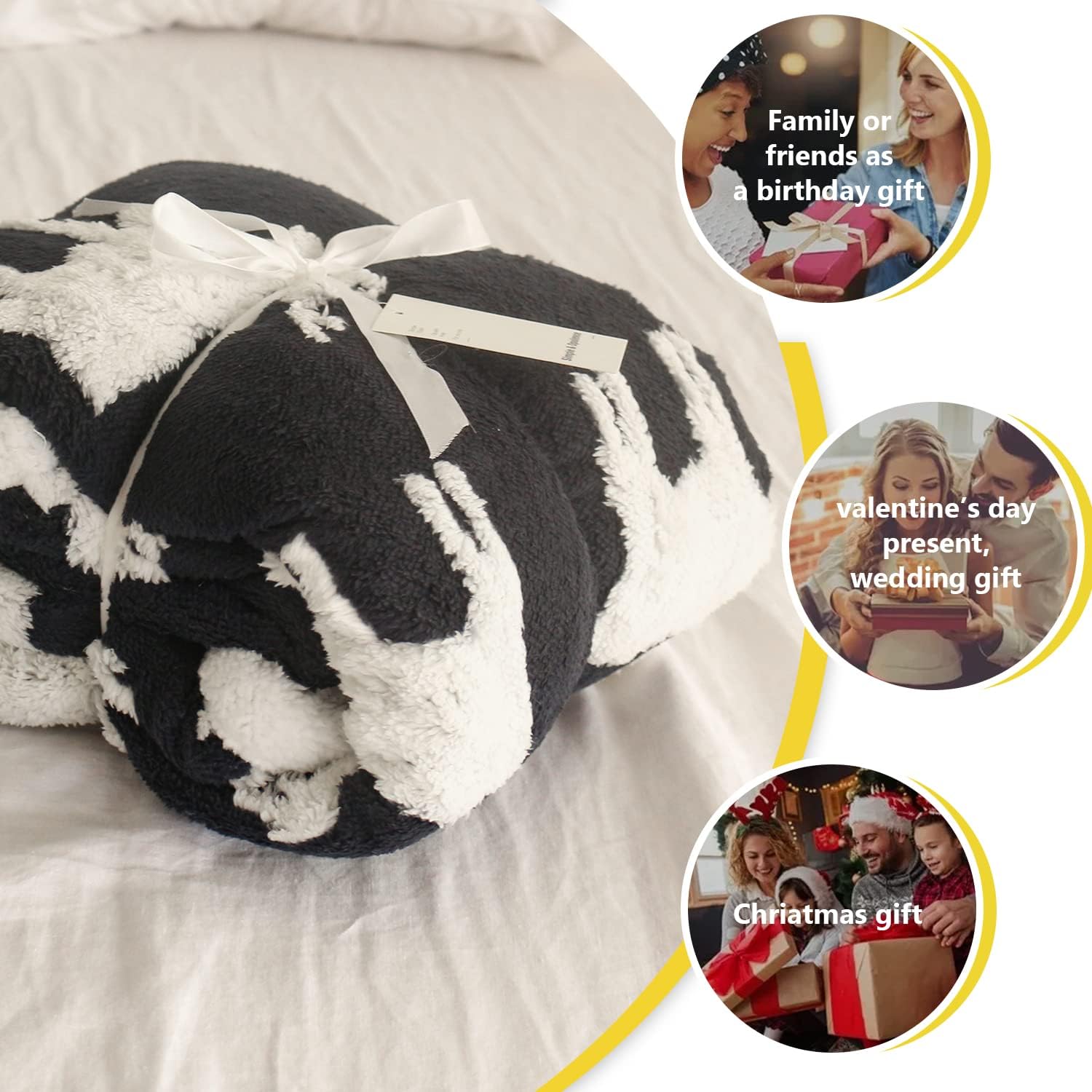 Manta de vellón Sherpa con estampado de renos