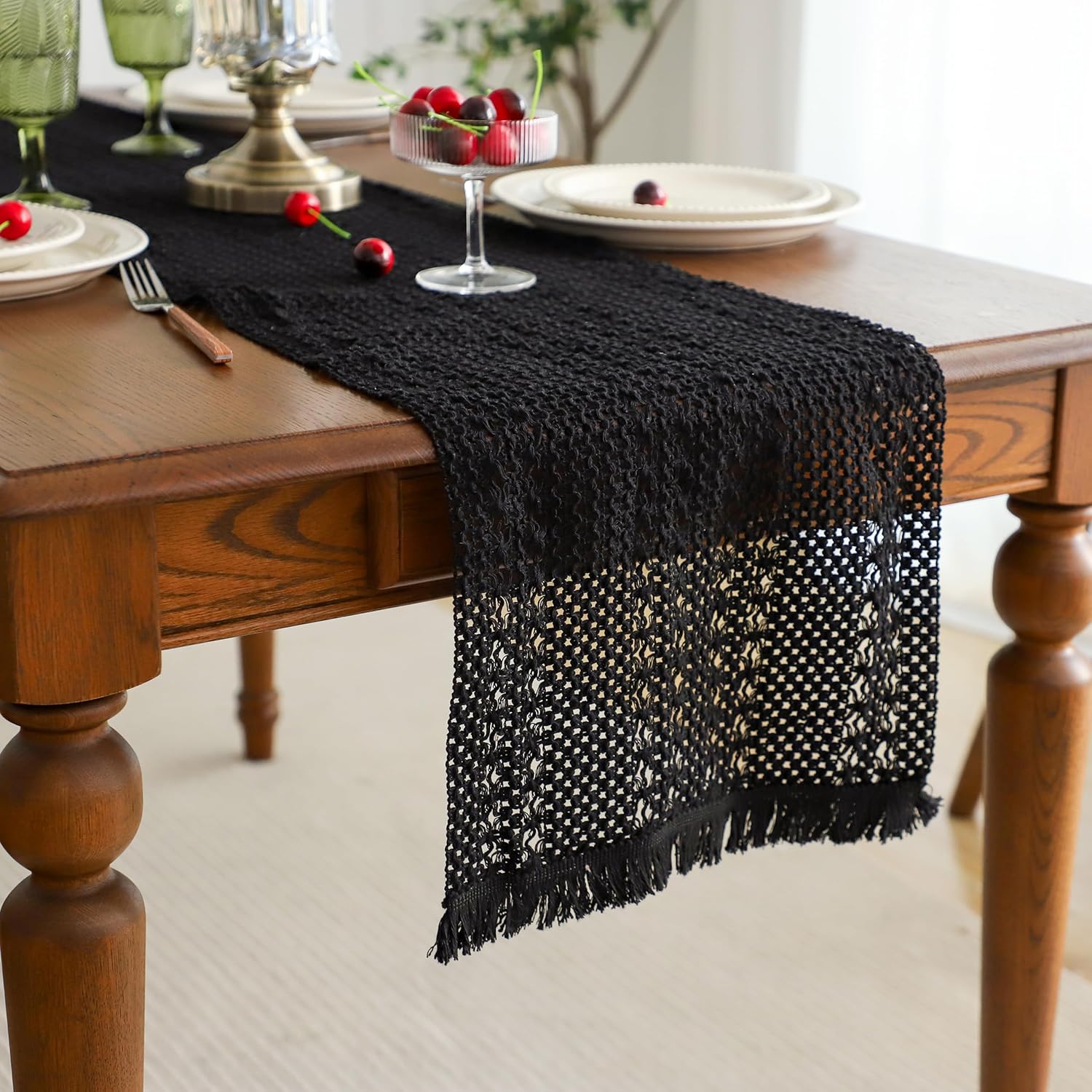 Cotton Macrame Table Runner - Tassels