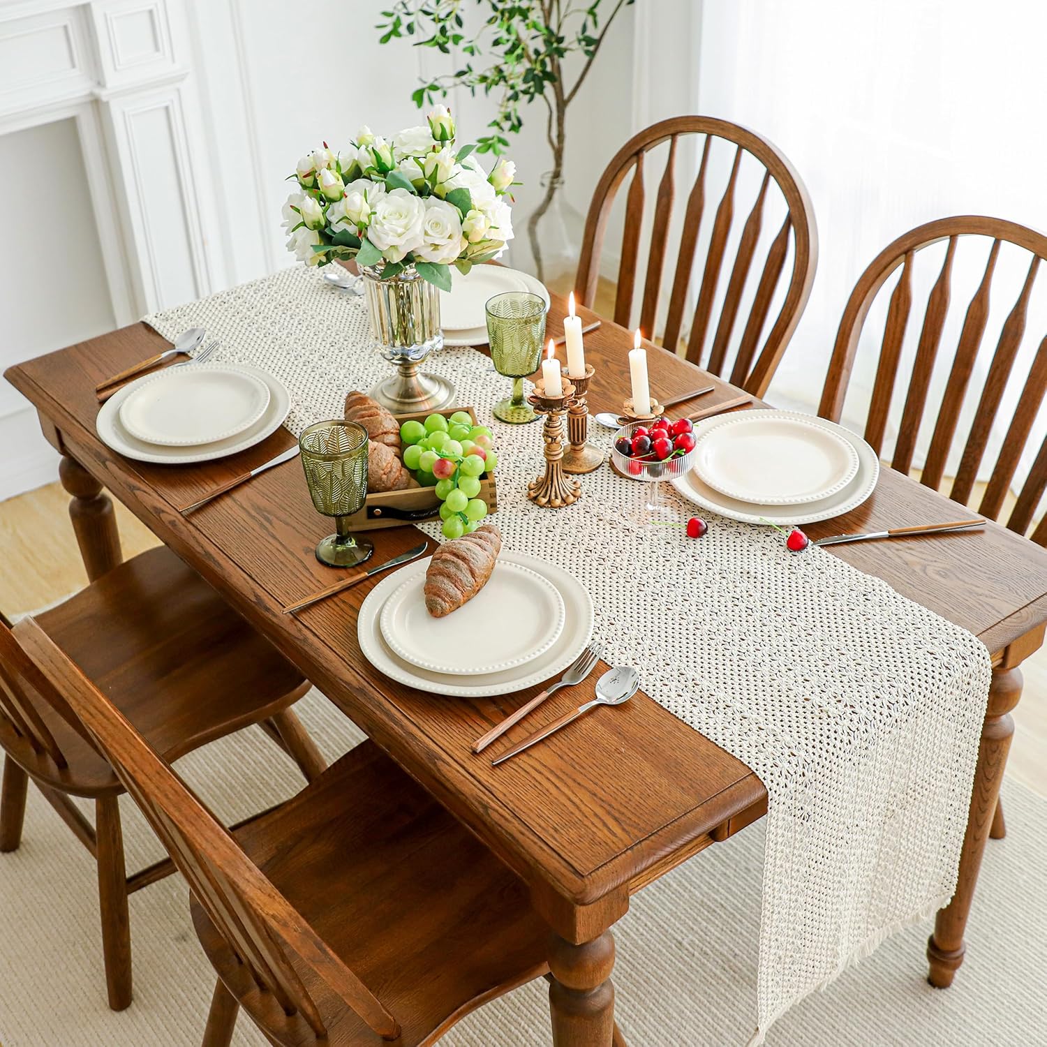 Cotton Macrame Table Runner - Tassels