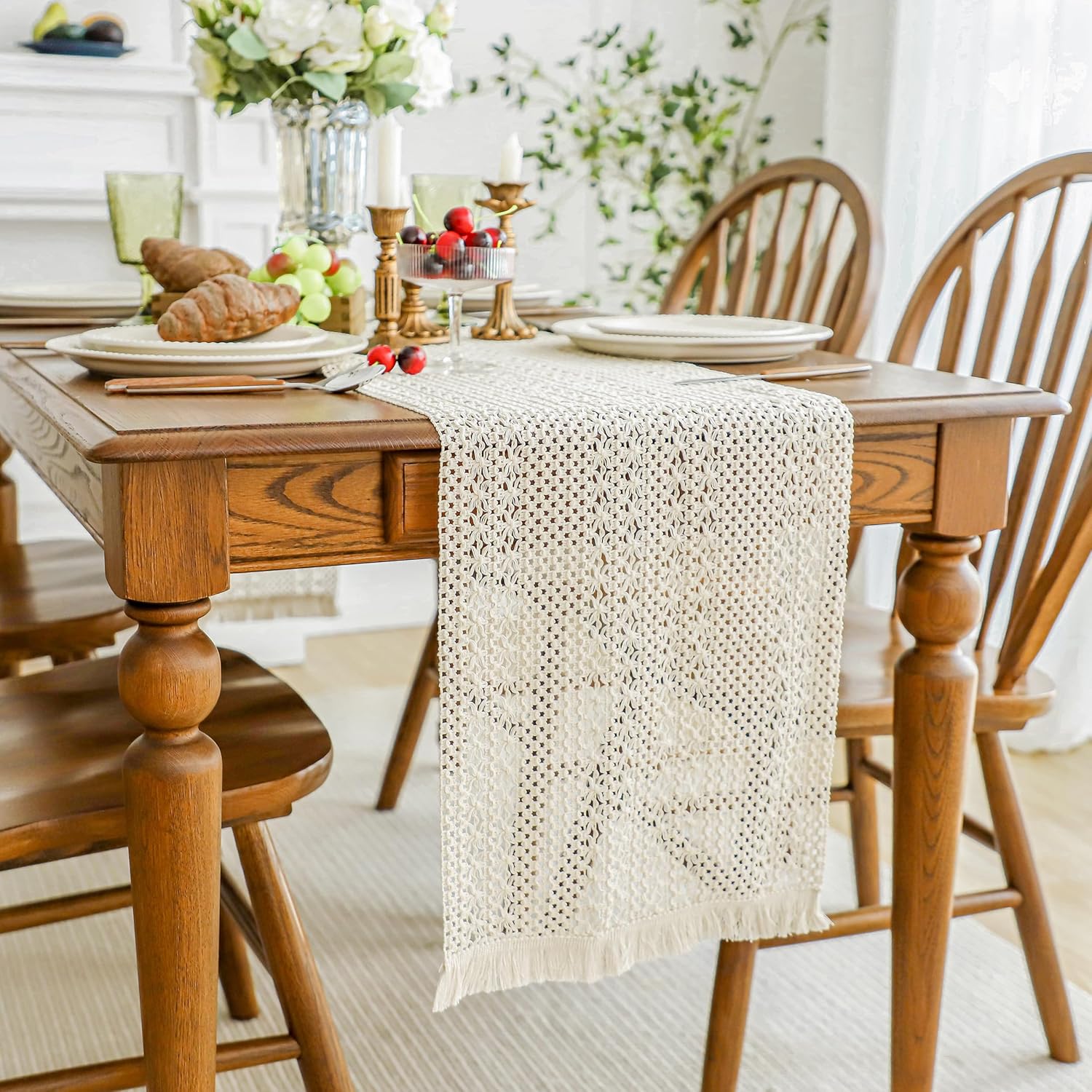 Cotton Macrame Table Runner - Tassels