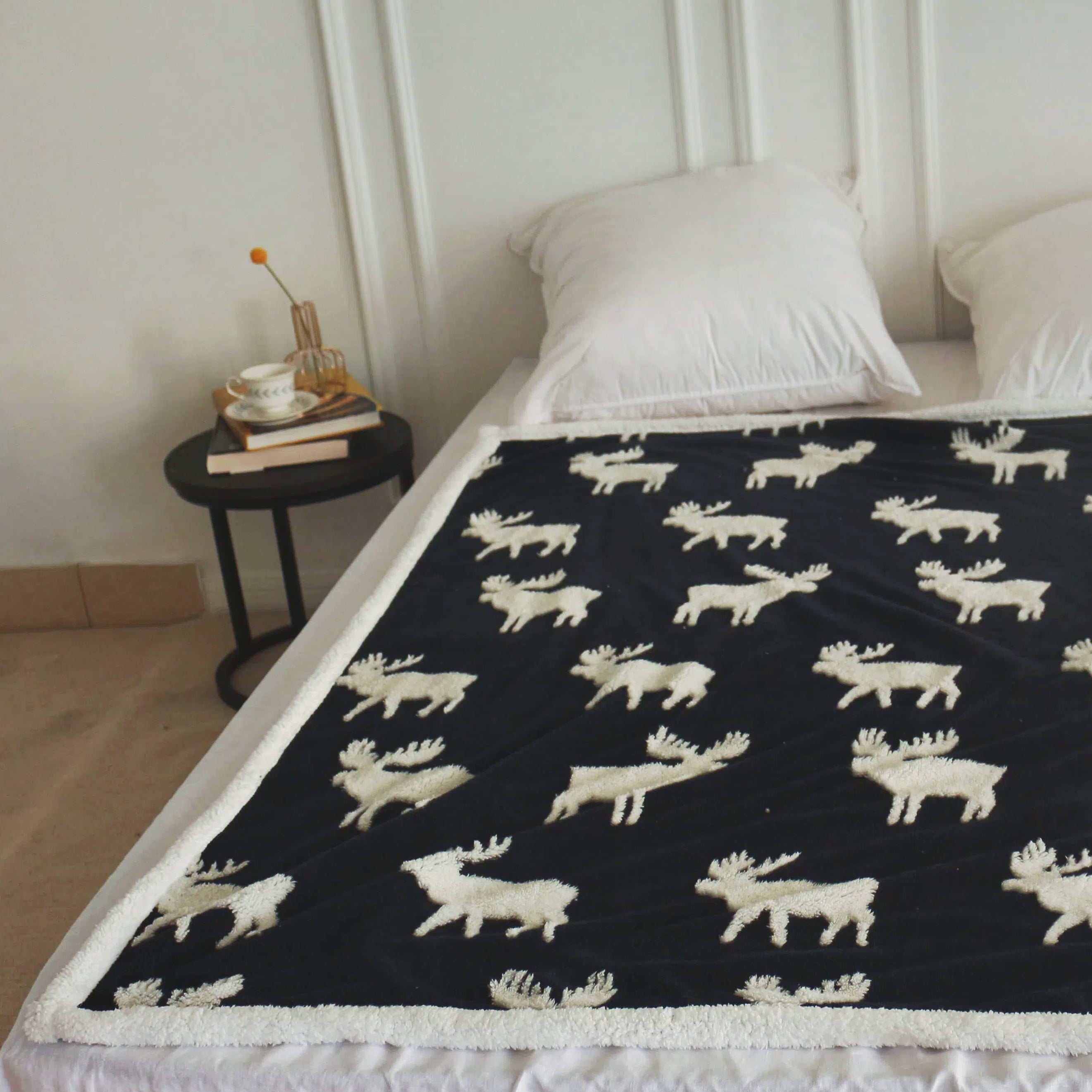 Manta de vellón Sherpa con estampado de renos