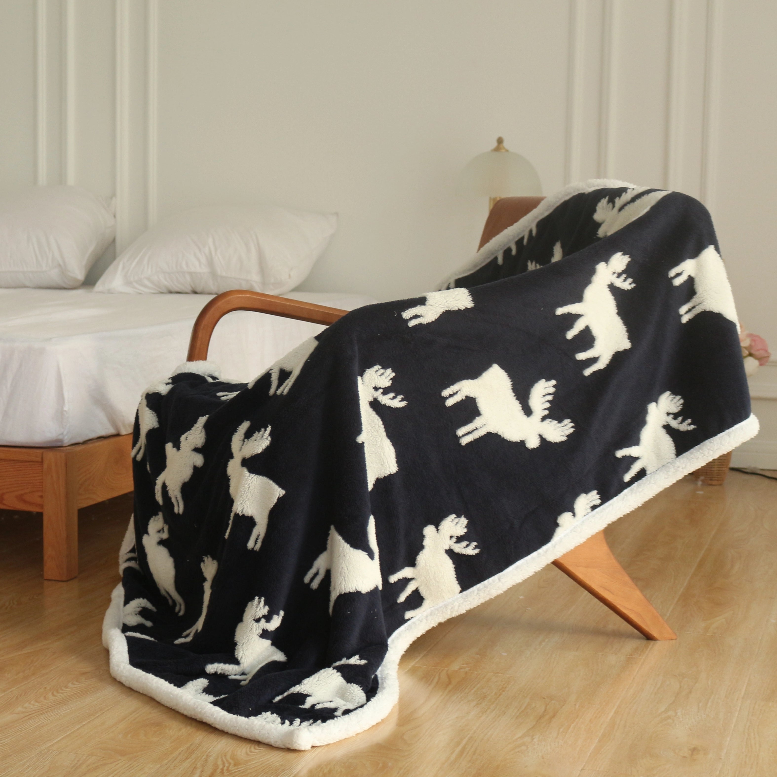 Manta de vellón Sherpa con estampado de renos