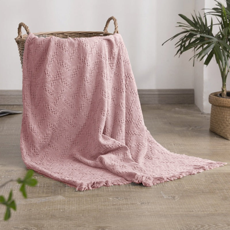 Pink throw with tassels hot sale